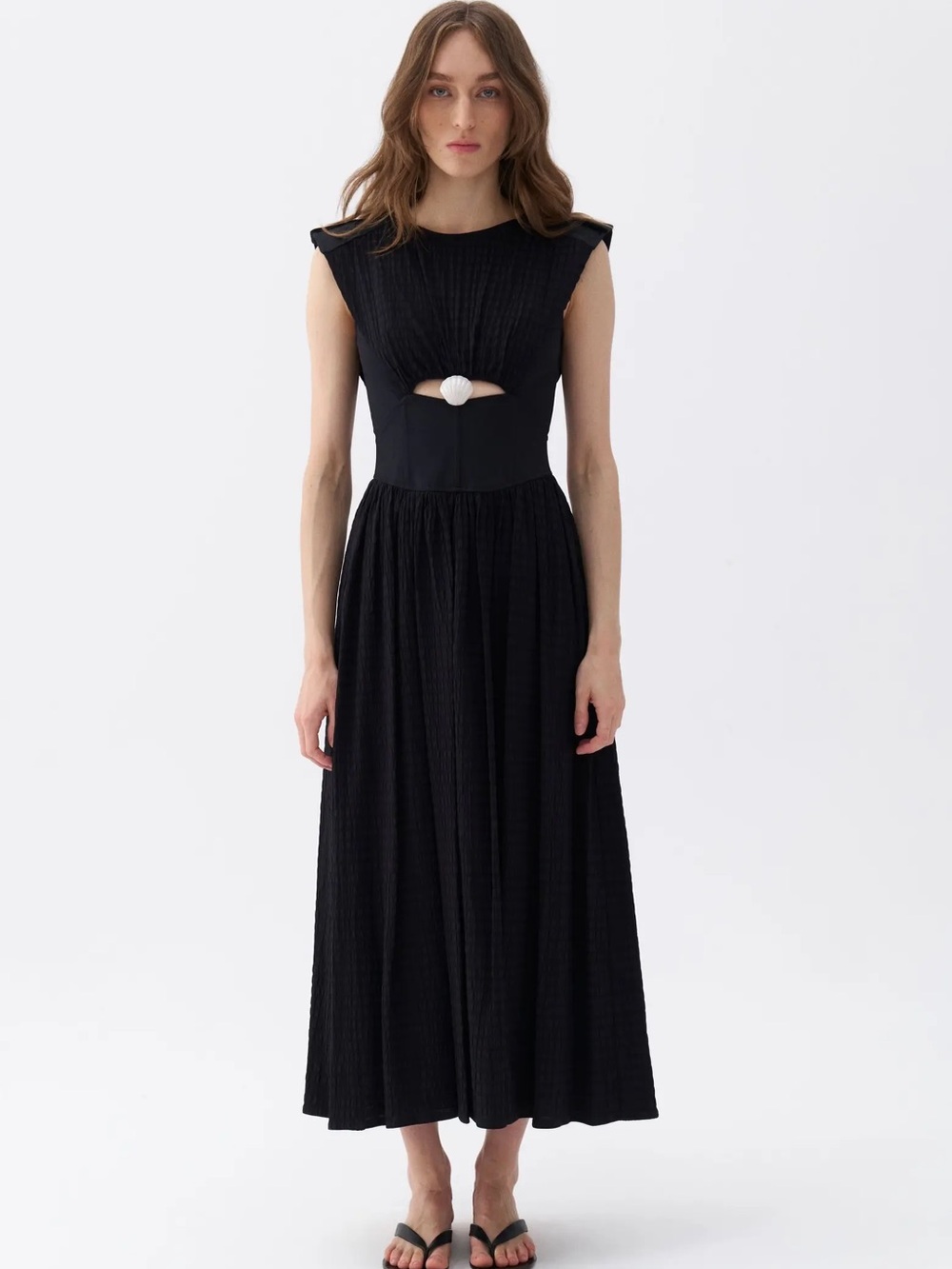 Sculpted Black Midi Dress with Center Cutout